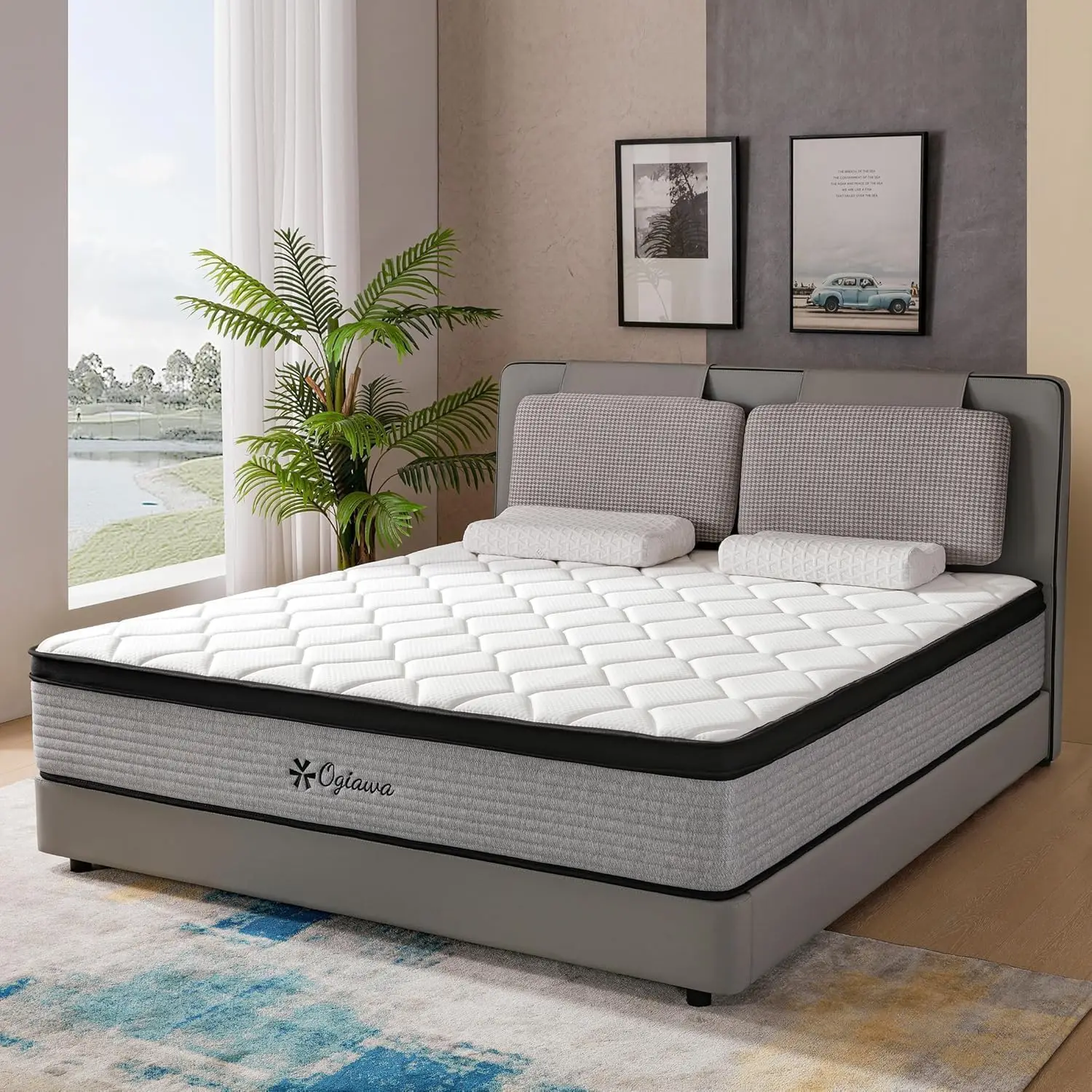 Full Size Hybrid Mattresses in a Box Medium Firm Memory Foam and Individual Pocket Springs Fiberglass Free Bed Mattres Breathabl