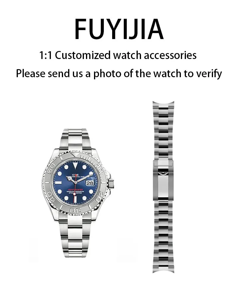 

FUYIJIA Custom Yacht Master m126622 Original Watch Chain 20MM Arc Interface Watchbands 904L Stainless Steel Folding buckle Strap