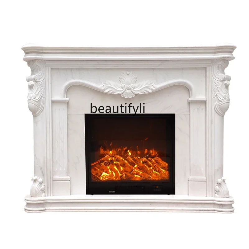 

C Marble Fireplace Fangshan White Marble Material Fireplace Mantel Indoor Heating Fireplace Curio Cabinet