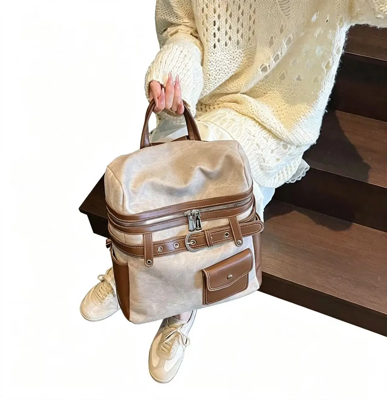 Pu Commuting Large Capacity Women's Backpack 2026 New Casual Color-Block Travel School Bag College Student Fashion Backpack