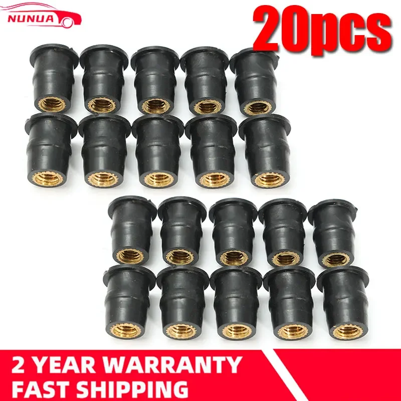 20Pcs/Set Motorcycle M5 5mm Metric Rubber Well Nuts Windscreen Windshield 12x14mm Universal Fairing Cowls Nuts Fastener Screws