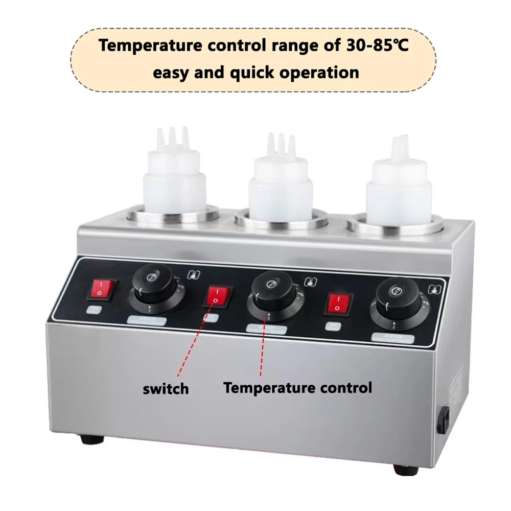 Commercial 3 Bottles Chili Fudge Cheese Warmer  Sauce Dispenser Stainless Steel Commercial Sauce Squeeze Warmer