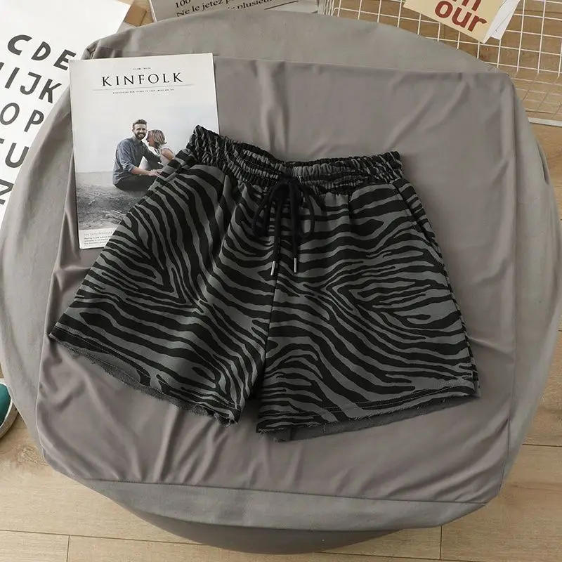 

High Street, свободные широкие шорты с эластичной резинкой на талии, летние универсальные леопардовые повседневные пляжные шорты, винтажная модная женская одежда