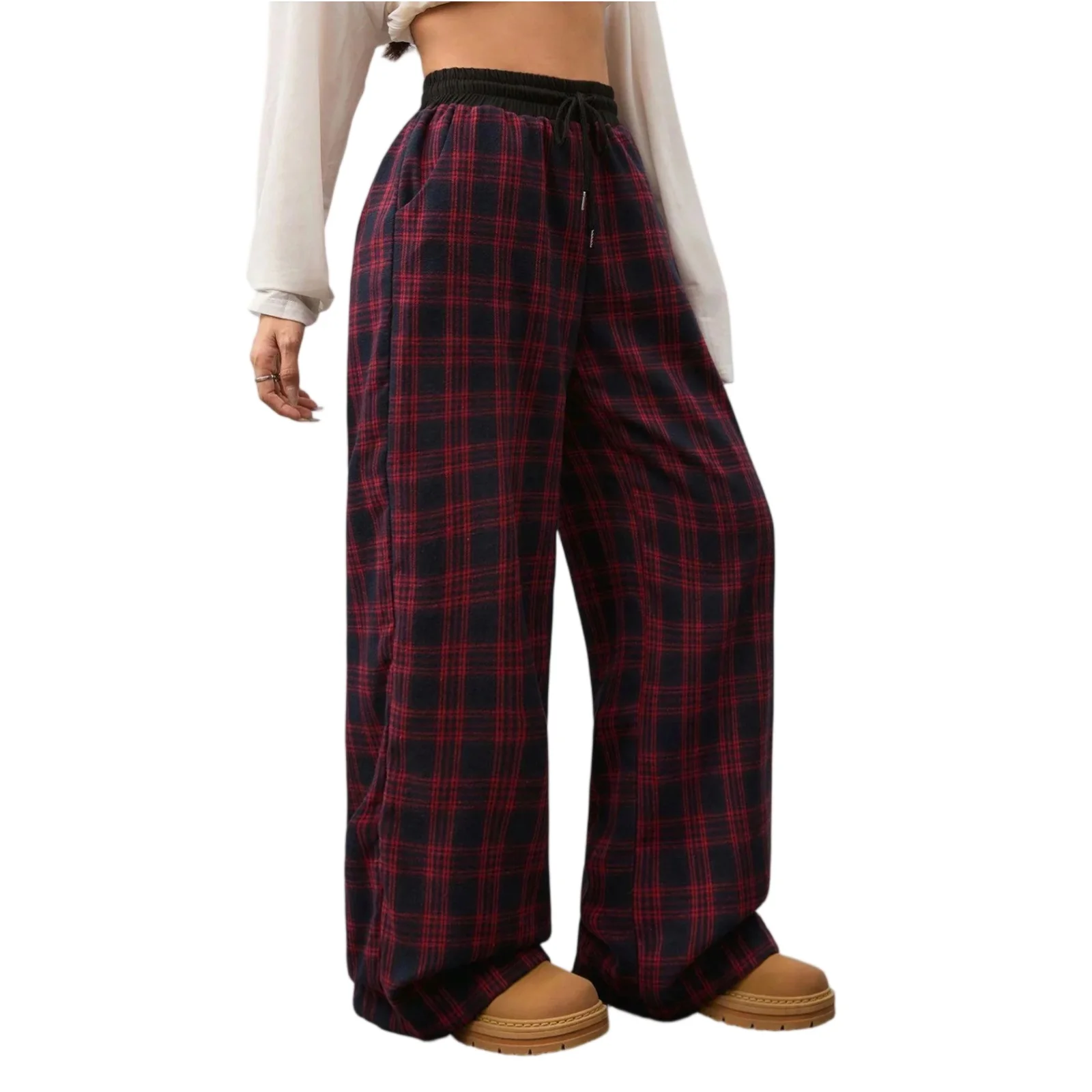 عادية منقوشة السراويل الفضفاضة للمرأة 2025 الخريف المرأة السراويل واسعة عالية الخصر السراويل الملابس النسائية اللياقة البدنية الجري اليوغا السراويل