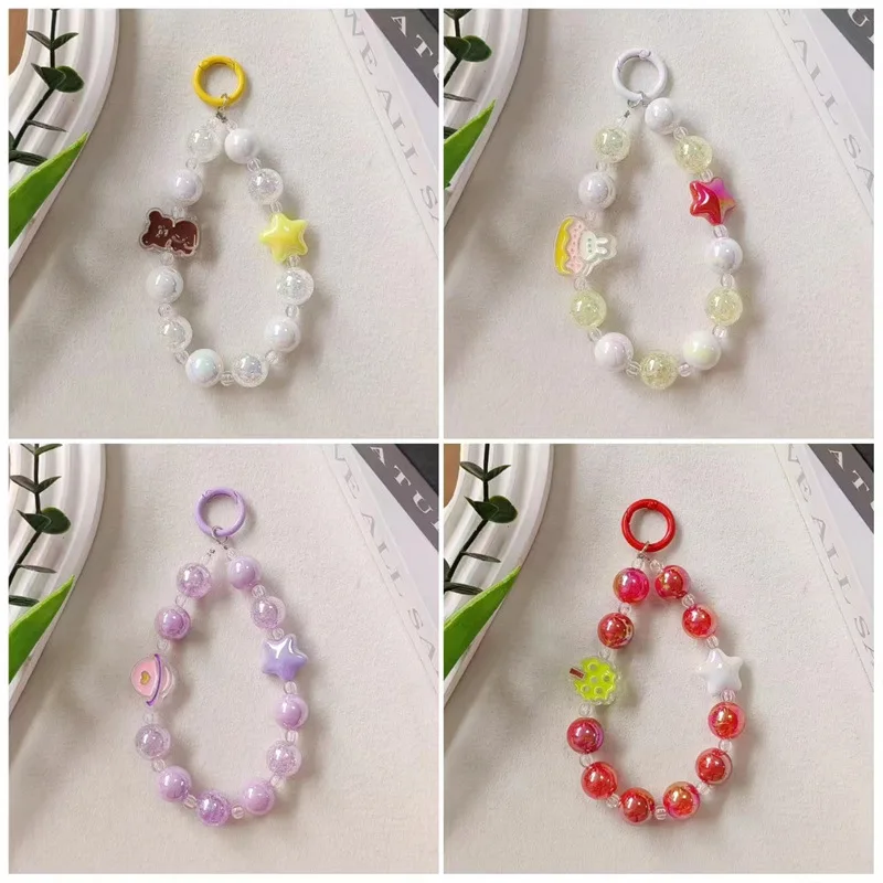 Cadena con cuentas de amor y flores para teléfono móvil, cadena colgante de Color caramelo con cara sonriente bonita, temperamento femenino, regalo creativo