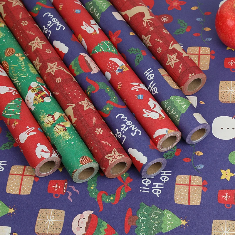 

50x1000cm Christmas Wrapping Paper Cute Santa Claus Reindeer Rabbits Xmas Tree Prints DIY Gift Packaging Supplies Home Decor