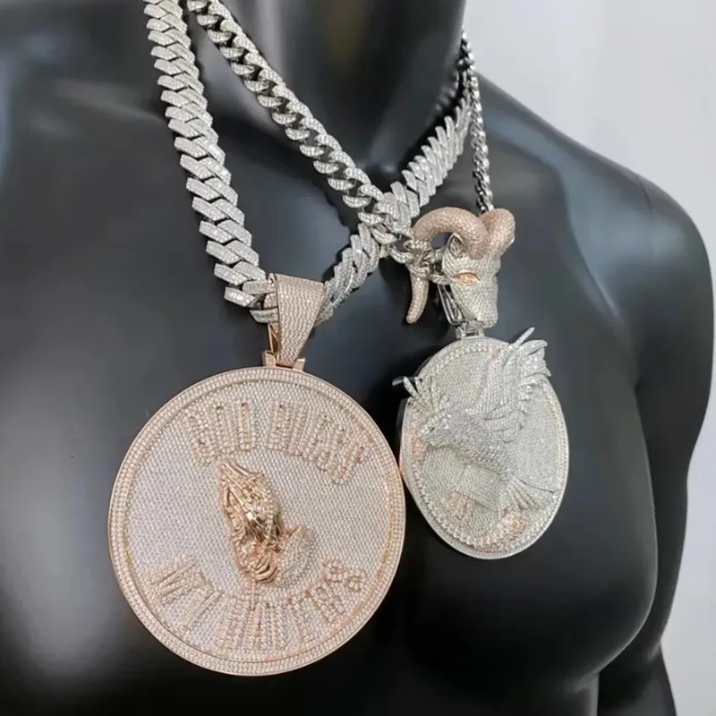Hip Hop Pendant Custom Logo Men's Customize 3D Letter Circle S925 Sterling Silver Iced Out  VVS Moissanite Round Pendant Jewelry