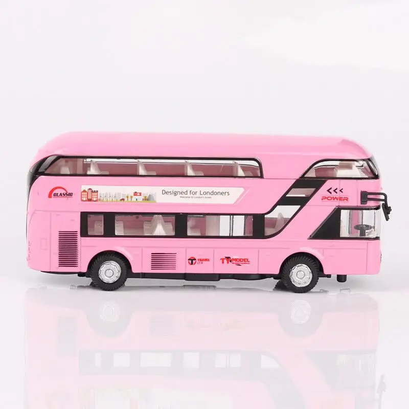 double decker bus alloy diecast model city sightseeing bus pull back light sound doors open kids boys toy collection gift