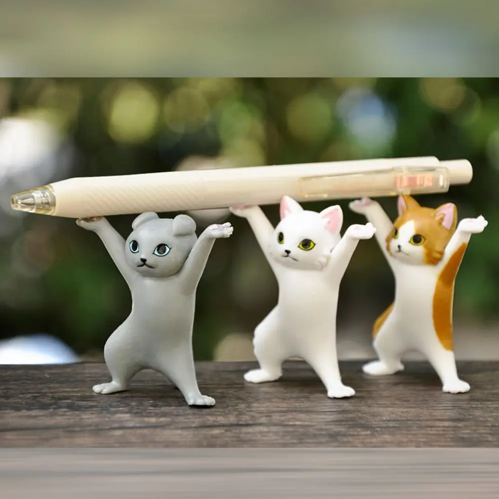 Decoration Crafts Hand-made Cat Miniatures PVC Cartoon Cat Pen Holder Cute DIY Car Cat Ornaments Kid