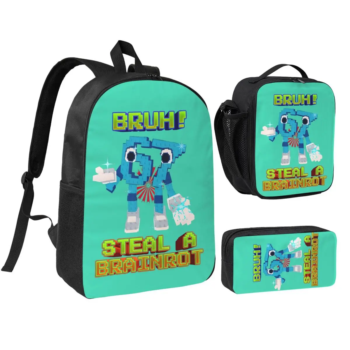 Six Seven Bruh 67 3pecs/set Backpack for Student 6-7 Brainrot Meme Laptop Shoulder Bag Lunch bag Pencil Case