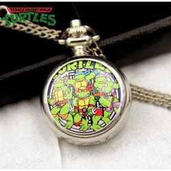 Teenage Mutant Anime Ninja Turtles Pocket Watch TMNT White Steel Enamel Decorative Pendant Watch Peripheral Necklace Watch Gift