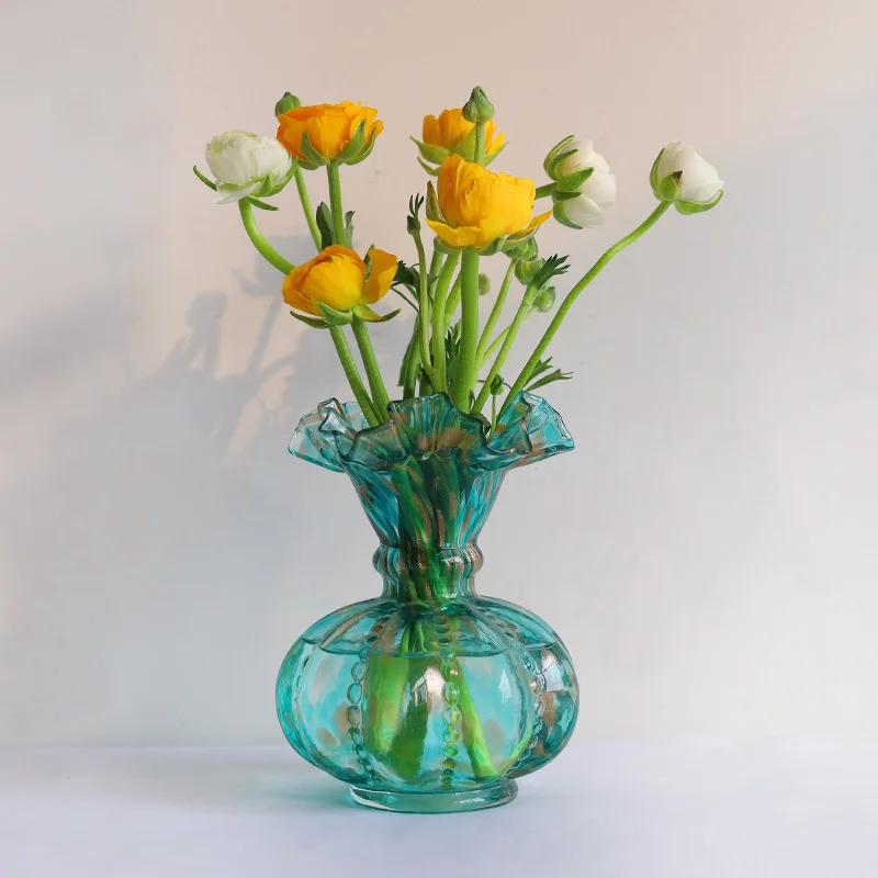 

Маленькая прозрачная синяя стеклянная ваза для украшения дома, хрустальная ваза