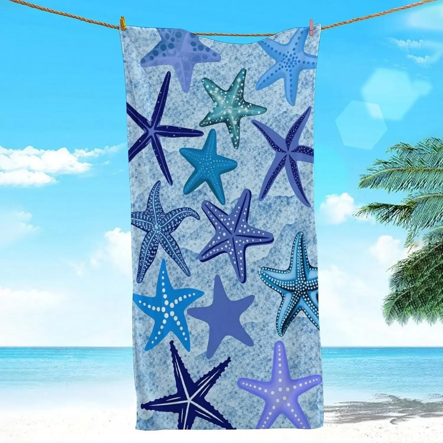 Starfish Beach Towel Microfiber Bath Towel Tropical Ocean Coastal Resort Spa Quick Dry Towel Set for Summer Vacation Pool Access