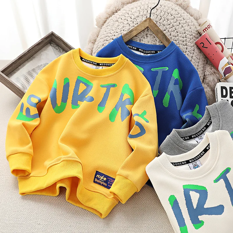 2025 New Spring Autumn Boys Hoodies Letter Printing Leisure Sports Sweatshirt For 4-14 Years Teenagers Kids Handsome Pullover