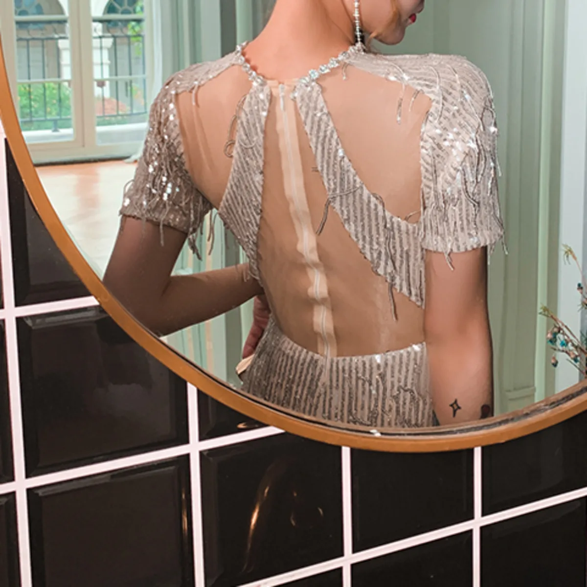 KWTX Designer minimalistische sexy zeemeermin avondjurk Fringe pailletten uitgesneden bodycon lange jurk 2026 zomer nieuwjaar feestvakantie