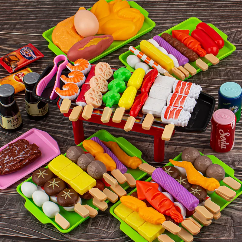 Baby Dress Up Kitchen Toys BBQ Set Kids Simulated BBQ Cookware Cooking Simulated Food Cosplay Educational Gift Toys