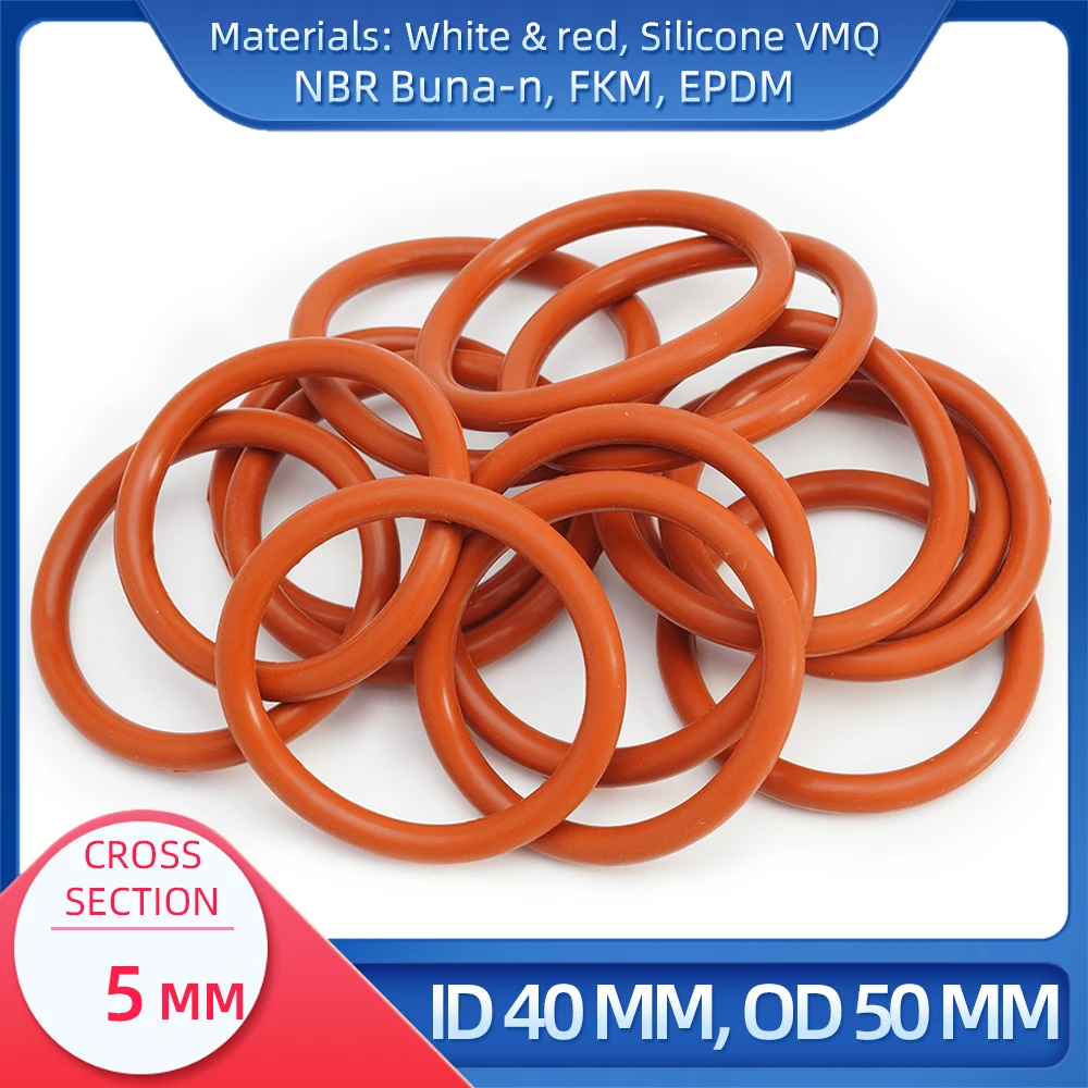 

O Ring CS 5 mm ID 40 mm OD 50 mm Material With Silicone VMQ NBR FKM EPDM ORing Seal Gask