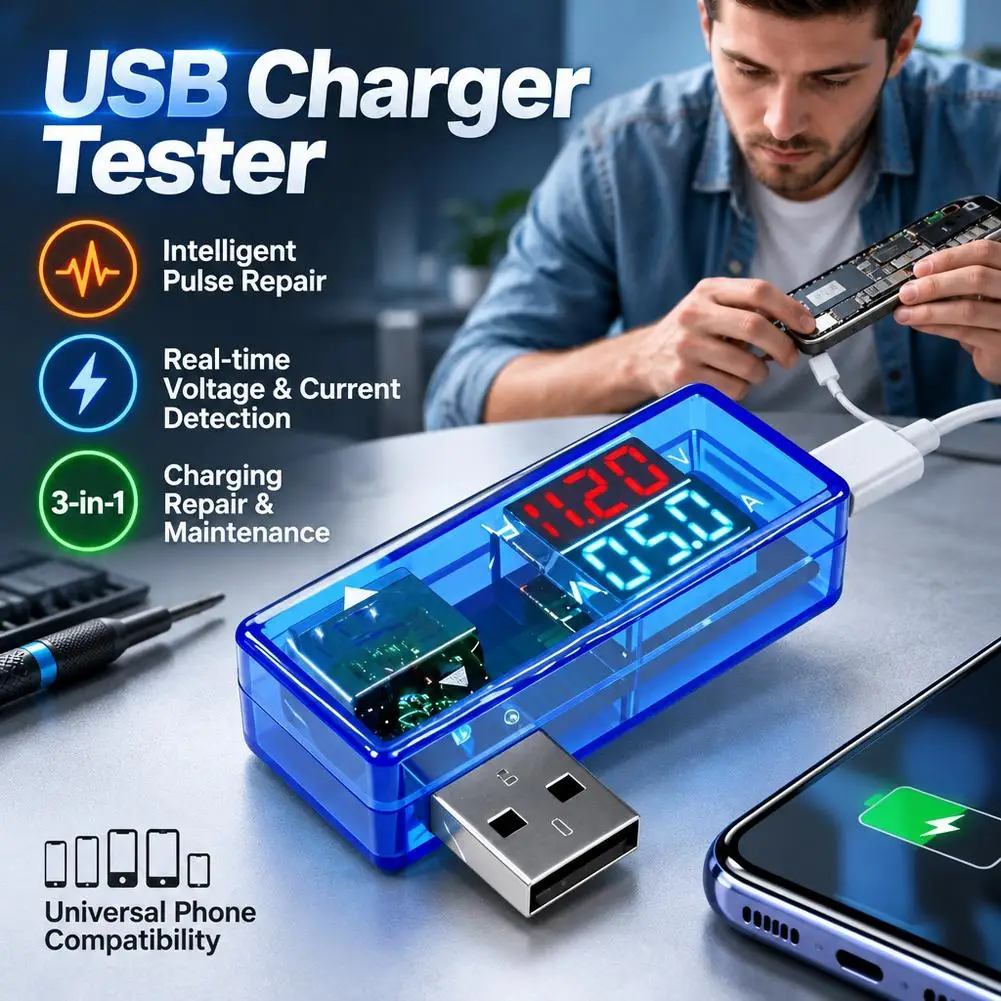 Mobile Phone Battery Repairer LED Digital Dual USB Port Current Voltage Charging Test Detector Tester Monitor Voltmeter Ammeter