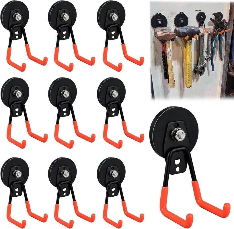 

Heavy Duty Magnetic Garage Hook,10 Pack Strong Large Magnet Hooks for Power Drill,Garden Tools,Hose,Pegboard,Garage