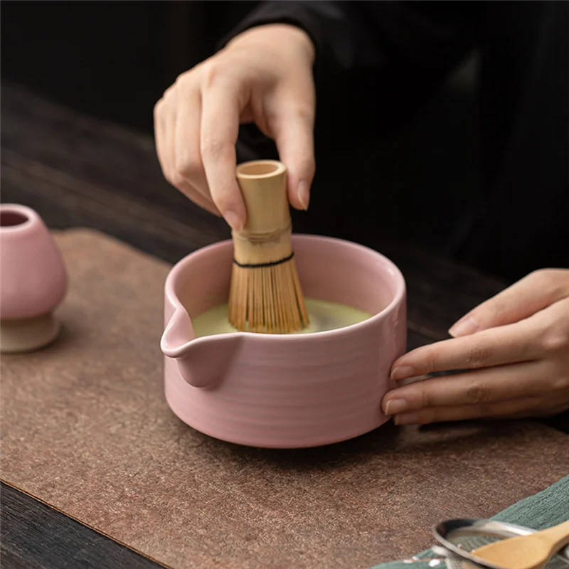 A76X-Pink Japanese Matcha Tea Set 8 Piece Matcha Powder Kit Matcha Bowl Set Whisk Accessoriesholder Tea-Making Tools