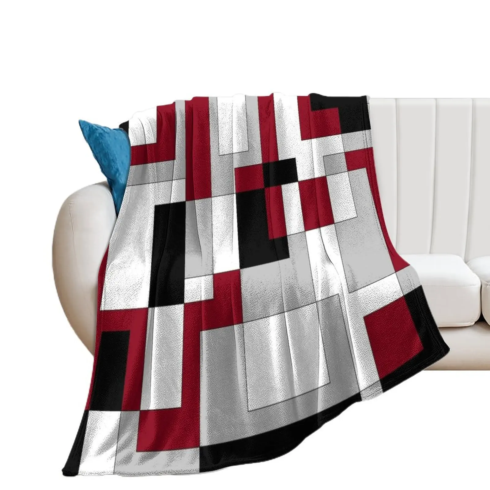 Modern Abstract Geometric Tiles Mosaic White Grey Black Red maroon Throw Blanket cosplay anime Summer Beddings Quilt Blankets