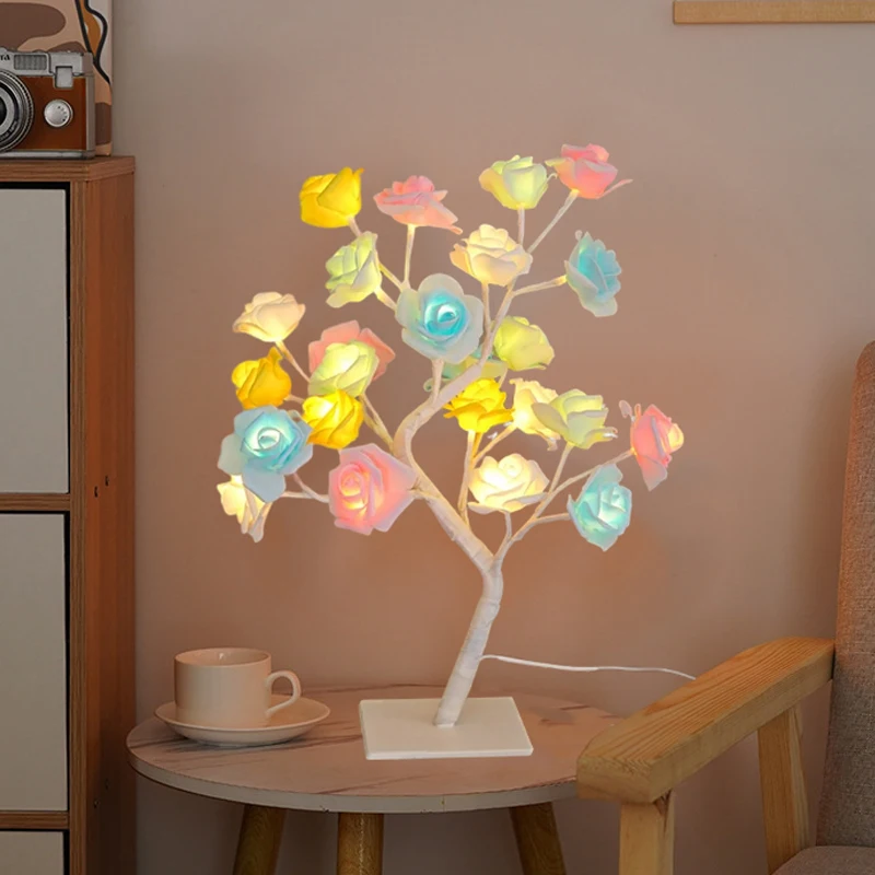 1PC 24 LED USB Rose Desk Lamp, Tree Lamp, Bedside Night Light, Give To Girlfriend, Mother's Day, Birthday Gift!