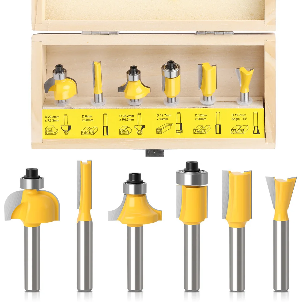 6-piece Woodworking Milling Cutter Set Trimming Machine Tool Head Electric Wood Milling Carving Machine Milling Cutter Trimming