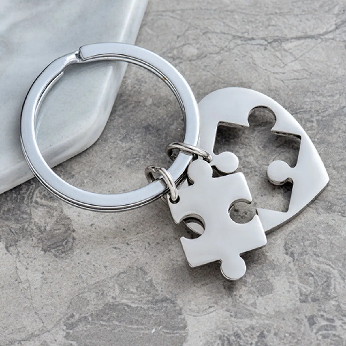 1pcs new stainless steel love jigsaw key ring with lettering for Valentine's Day gift bag pendant