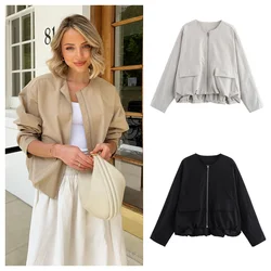 PB&ZA2024 autumn new women's clothing fashion temperament casual versatile windbreaker round neck short jacket jacket jacket