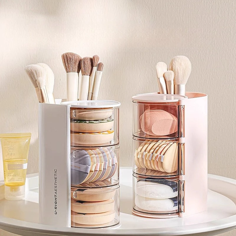 2-in-1 Powder Puff Organizer Desktop Makeup Brush Rotating Shelf Cosmetic Pads Beauty Egg Cosmetic Organizer