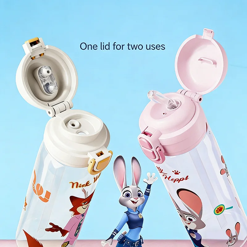 X&W for Disney 580ml Sports Bottles for Kids BPA-free Tritan Space Water Cups Cartoon Judy Nick Straw Double Drinking Cup Gifts