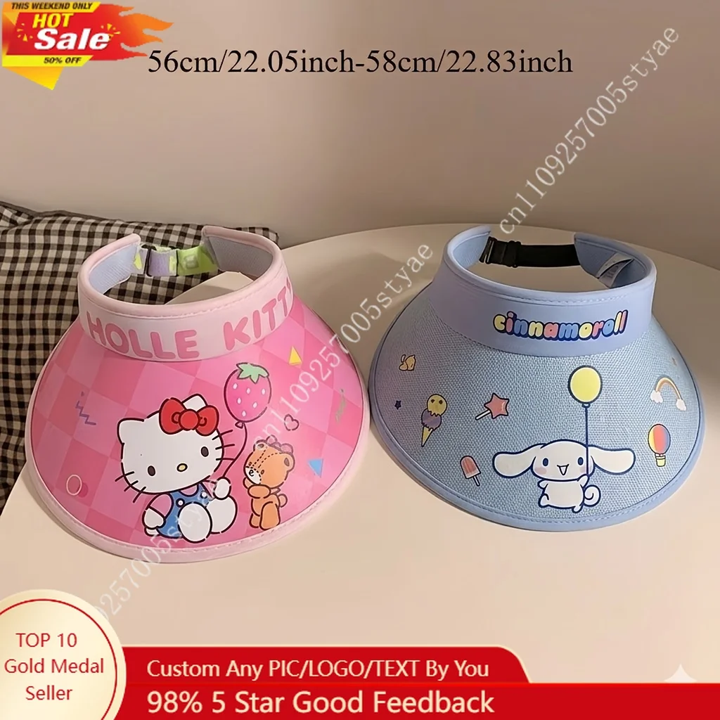 Kuromi Summer Sun Hat Wide Brim Empty Top Hat Cartoon Cute Outdoor Sunshade Kawaii Adjustable Trendy Anime Wide Brim Hat