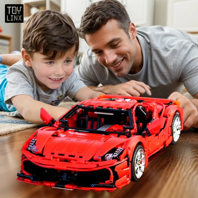 Kbox 3380PCS Modelo de coche deportivo rojo Juguete de bloques de construcción - Decoración del hogar, Regalo de vacaciones para niños, Modelo de bloques de construcción coleccionables