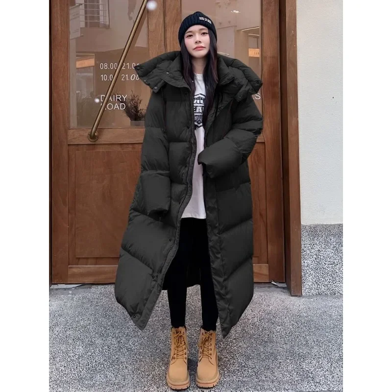 Down padded jacket women\'s long over knee 2025 winter new Korean version thickened padded jacket oversize bread  padded jacket