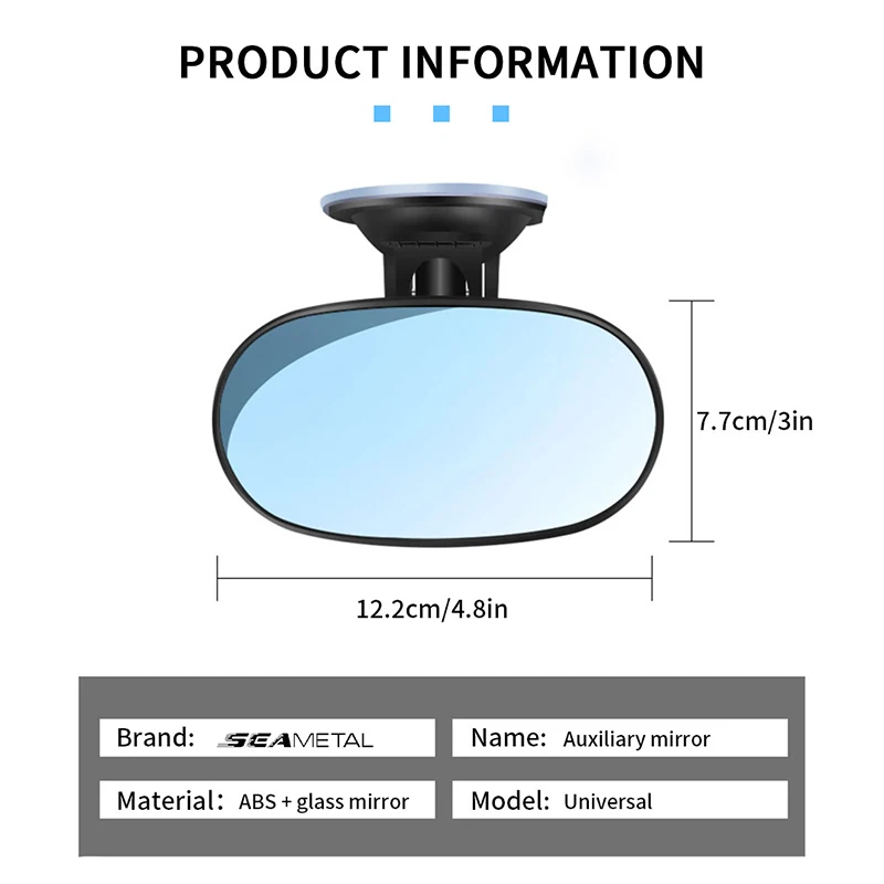 SEAMETAL-espejo convexo gran angular para Interior de coche, ventosa/Clip de 360 grados, espejo retrovisor de observación de fila trasera para bebé