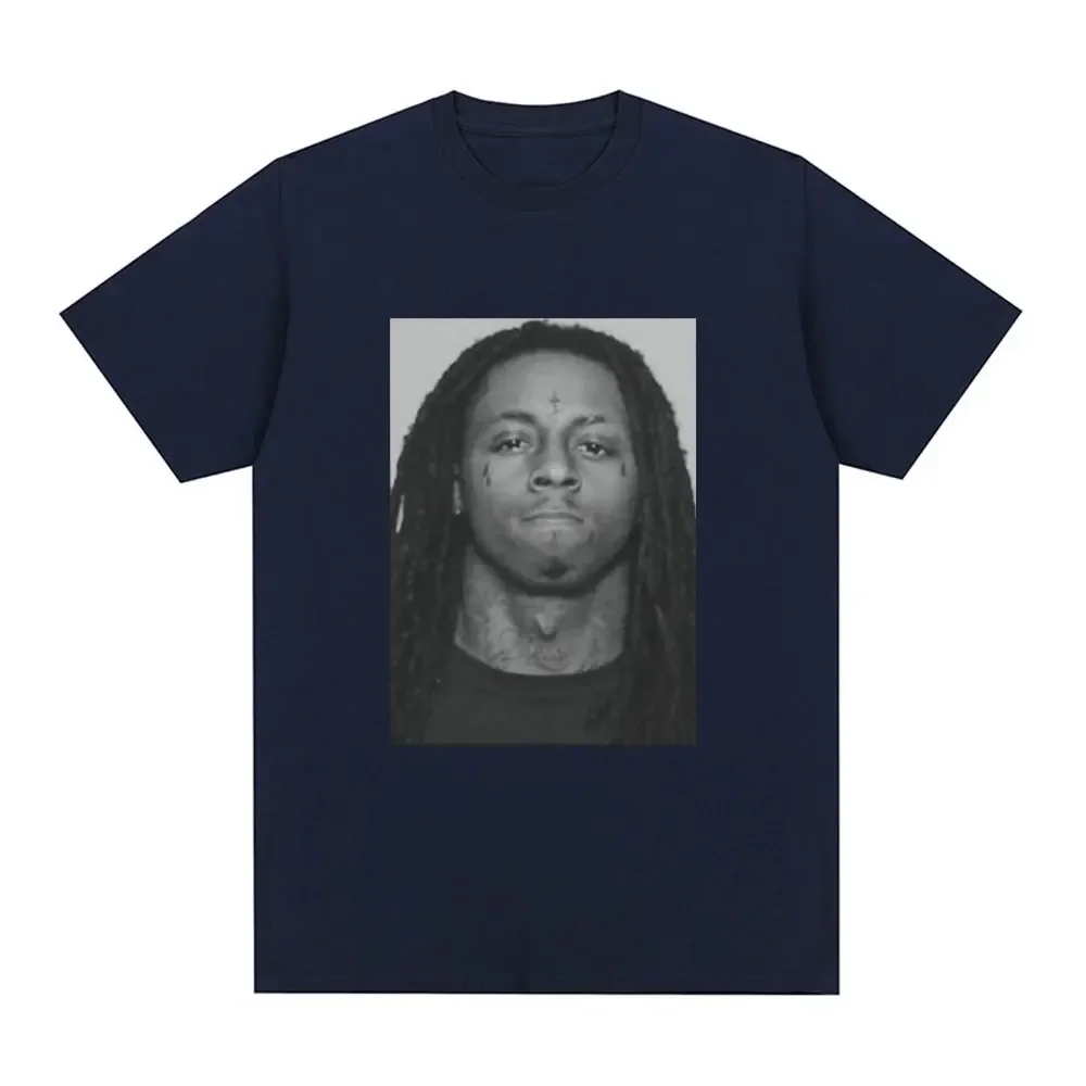 100% Cotton Comfort Loose T Shirt Men Hip Hop Vintage Short Sleeve Oversized funny Rapper Lil Wayne Mugshot Graphic T-shirt new