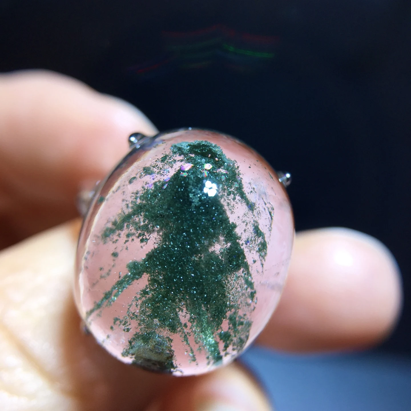 Natural Green Phantom Adjustable Ring 18.2/15.4mm BIg Men 925 Silver Bead Phantom Women Men Jewelry AAAAAA