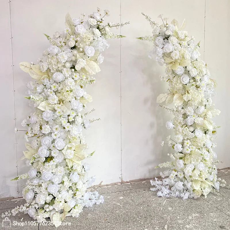 Luxuriöser weißer künstlicher Blumenbogen, Rosen-Blumenarrangement, Kirchen-Hochzeitszeremonie-Hintergrunddekoration, europäische Hochzeitsblumendekoration – Detail 2