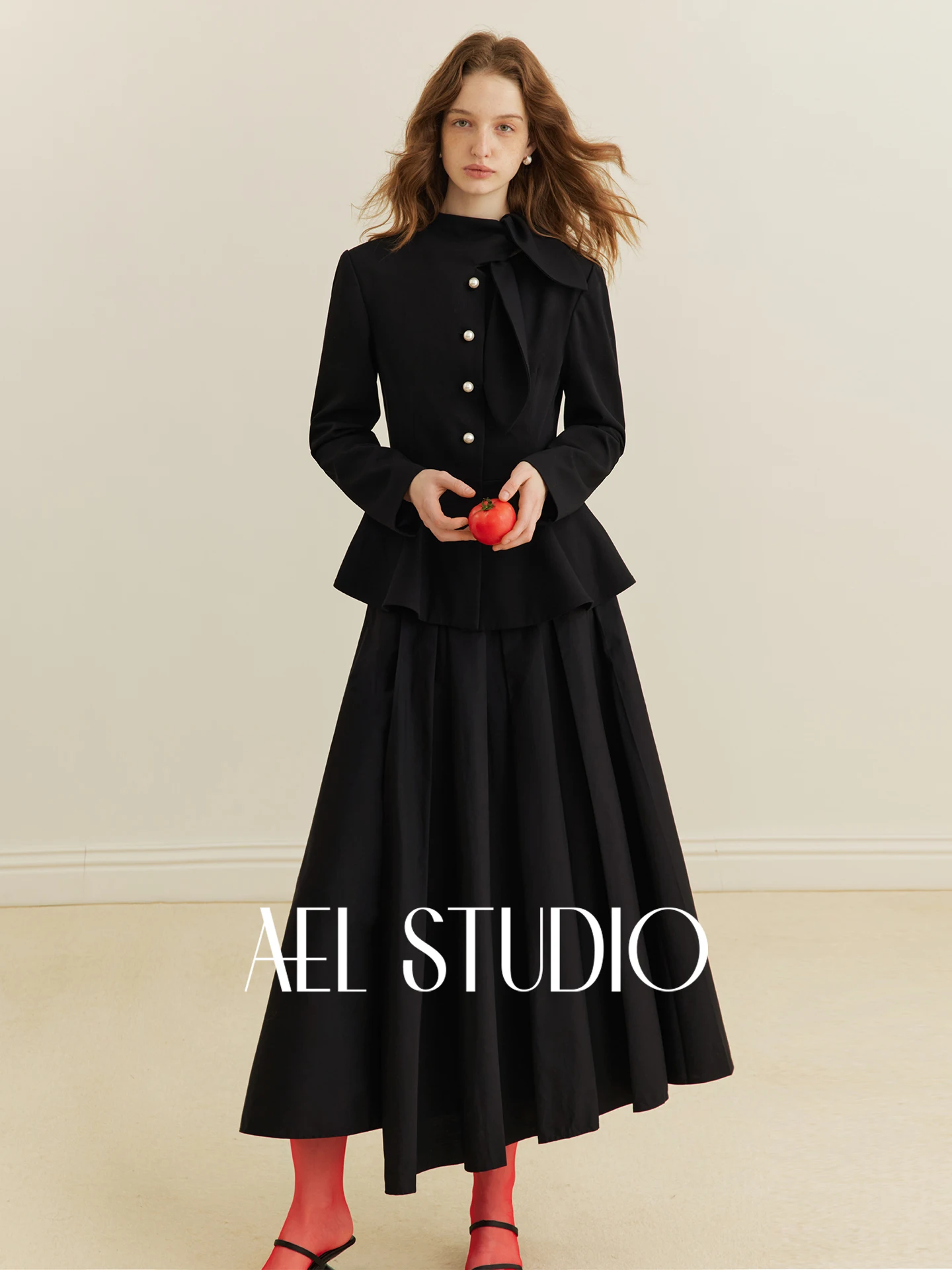 

AEL Original Silk Wool Knot Waistcoat Women's Suit Spring Commute Skirt Two-Piece Set French Sle Slim Fit