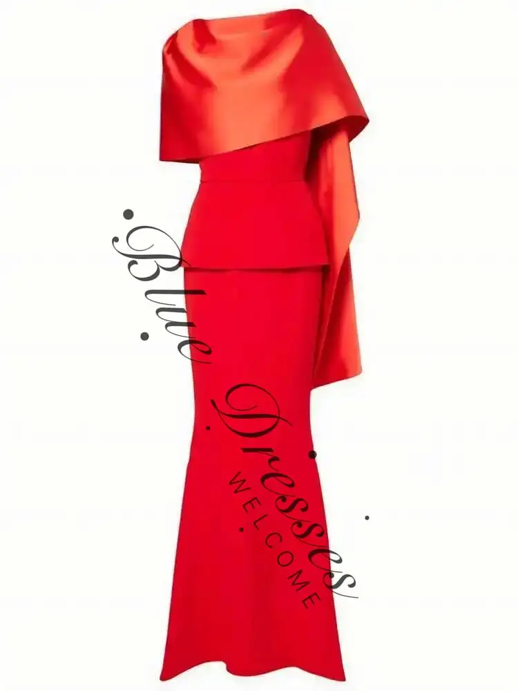 فستان سهرة بيبلوم أحمر مذهل للنساء مخصص مع صورة ظلية مضيئة بتفاصيل كيب ثنيات أنيقة ساحرة مخصصة #4