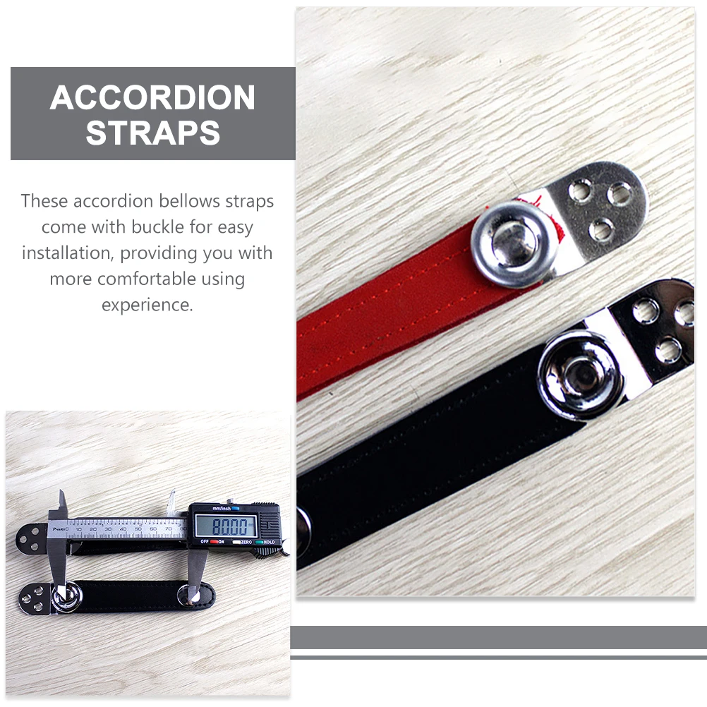 

2Pcs Accordion Bellows Straps Metal Connecting Buckle All Black Cowhide Extension 8 2cm Musical Instrument Accessories