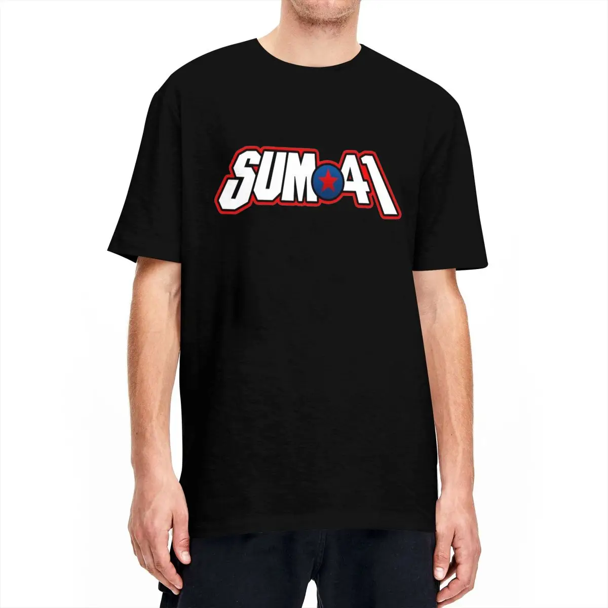 Men Sum 41 Band T-Shirts Canadian Rock Band 100% Cotton Tops Summer Short Sleeve T Shirt O Neck Leisure Casual Tshirt Plus Size