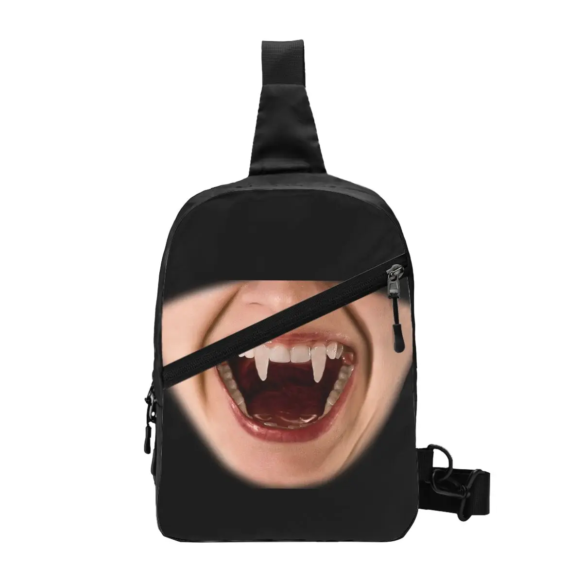 

Cool Horror Vampire Fangs Sling Bag for Traveling Men's Devil Ghost Crossbody Chest Backpack Shoulder Daypack