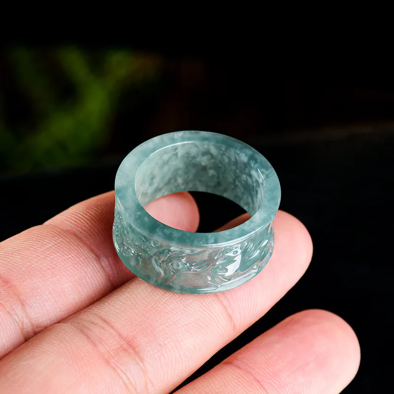 Natural Myanmar Jadeite Horse Ring Jewelry Carved Designer Fashion Gemstone Vintage Real Jade Amulet Luxury Gifts for Women