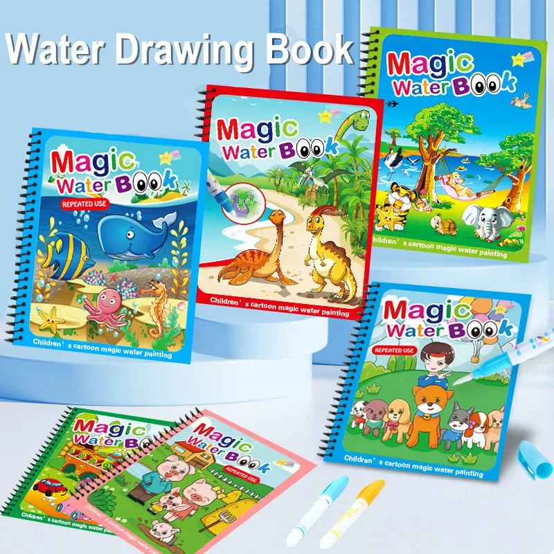 Libro de dibujo de agua mágica para niños, juguetes de dibujo de pintura, libro de colorear reutilizable, juguetes de educación temprana para niños