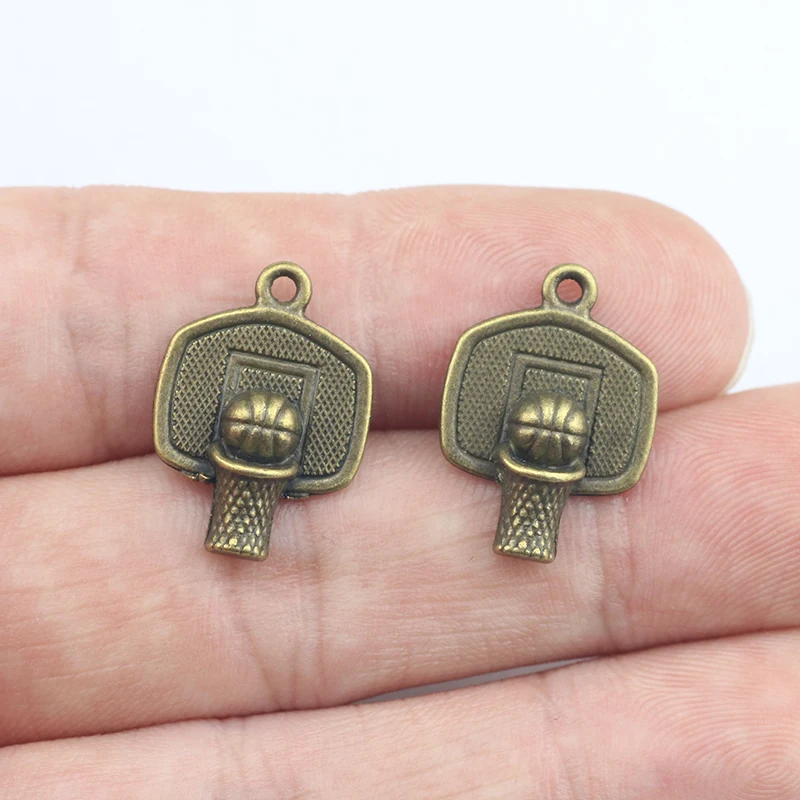 50 Pieces/Lot  20mm*14mm Diy Jewelry Making Metal Sports Basketball Charms Antique Silvery Color