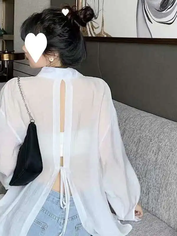 

Women's Sunscreen irt Ba LaceUp New Design Cleanfit Sle Long Sve Collar Ultra ort Length Polyester Fiber