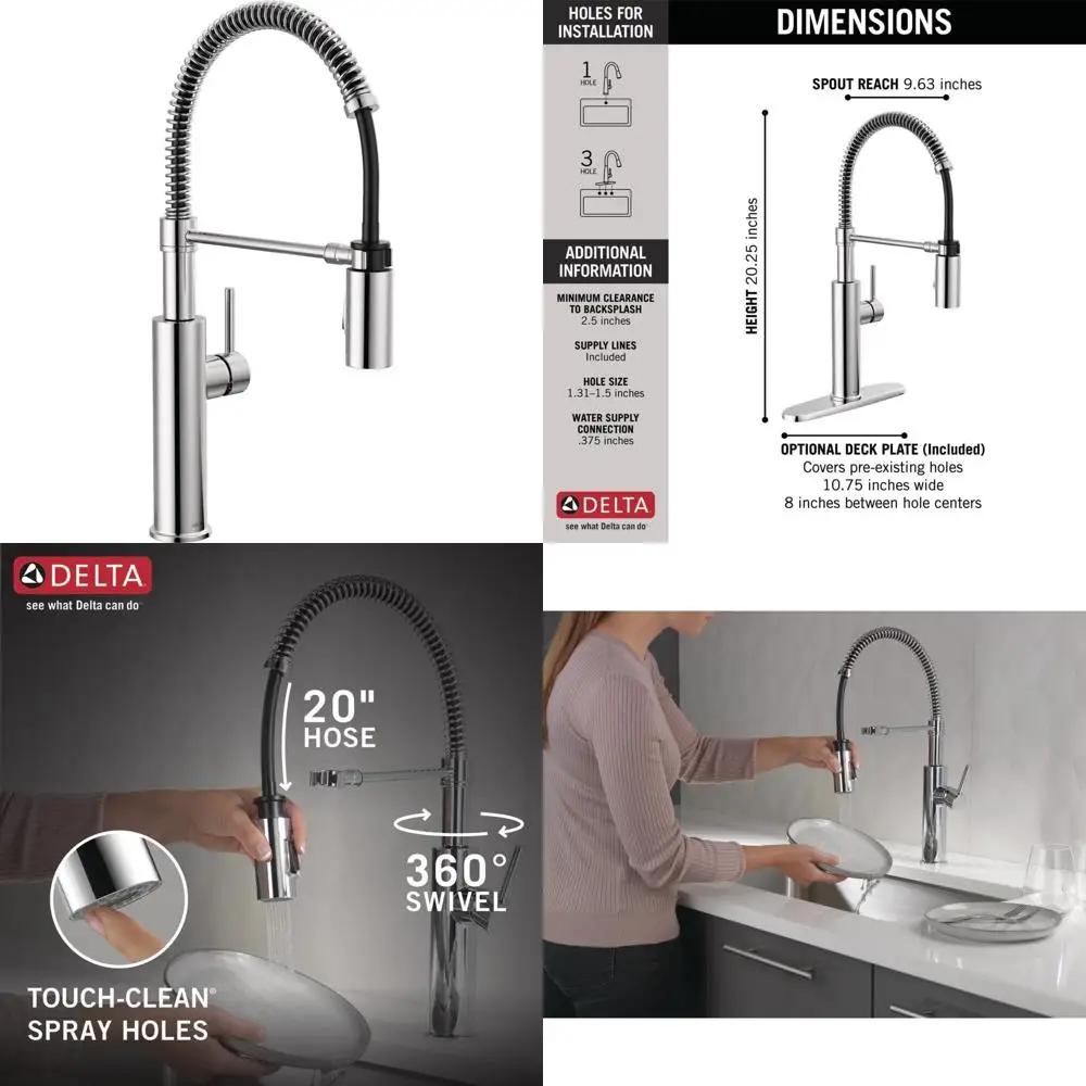 

Delta Antoni Pro Style Commercial Kitchen Faucet with Pull Down Sprayer, Chrome Single Hole Kitchen Sink Faucet, Single Handle,