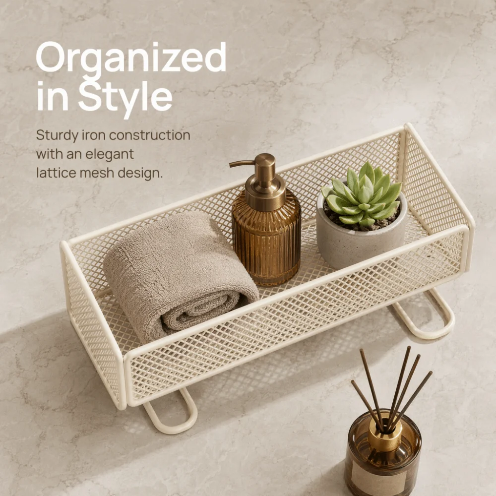 Stylish Punch-Free Toilet Storage Shelf Lattice Mesh Large Capacity Over-The-Toilet Shelf Open-Top Sturdy Bathroom Storage Rack