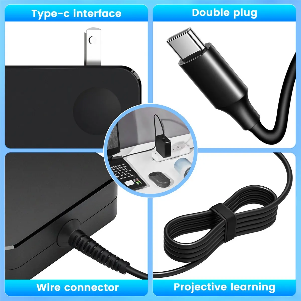 [N82R] Suitable for Square Notebook Portable Power Adapter 65W Type-C Port Pd Fast Charge Computer Charger US Plug